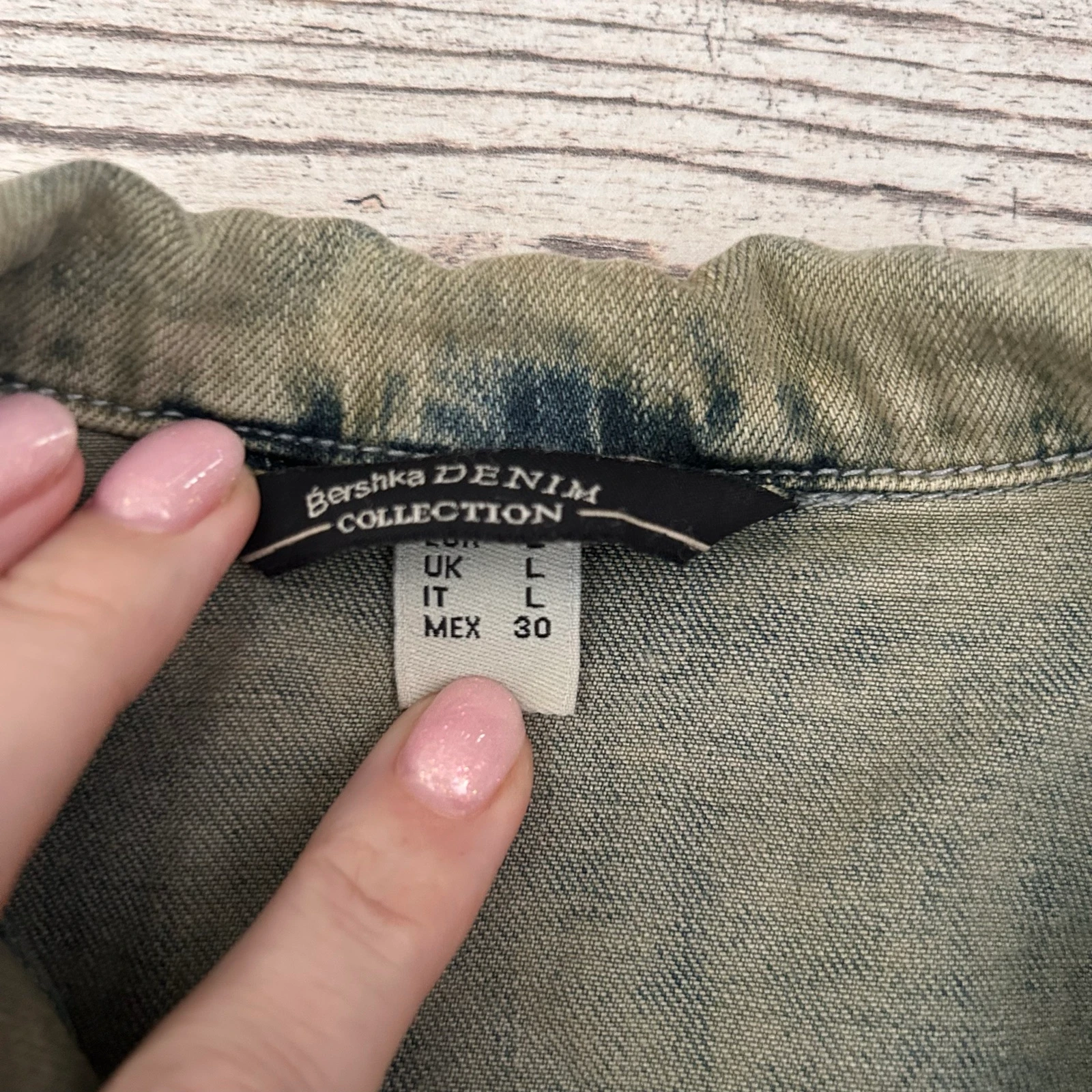 Bershka Stoer Biker Chaqueta de Mezclilla Verde Oliva con Tachuelas – Talla S – photo 8